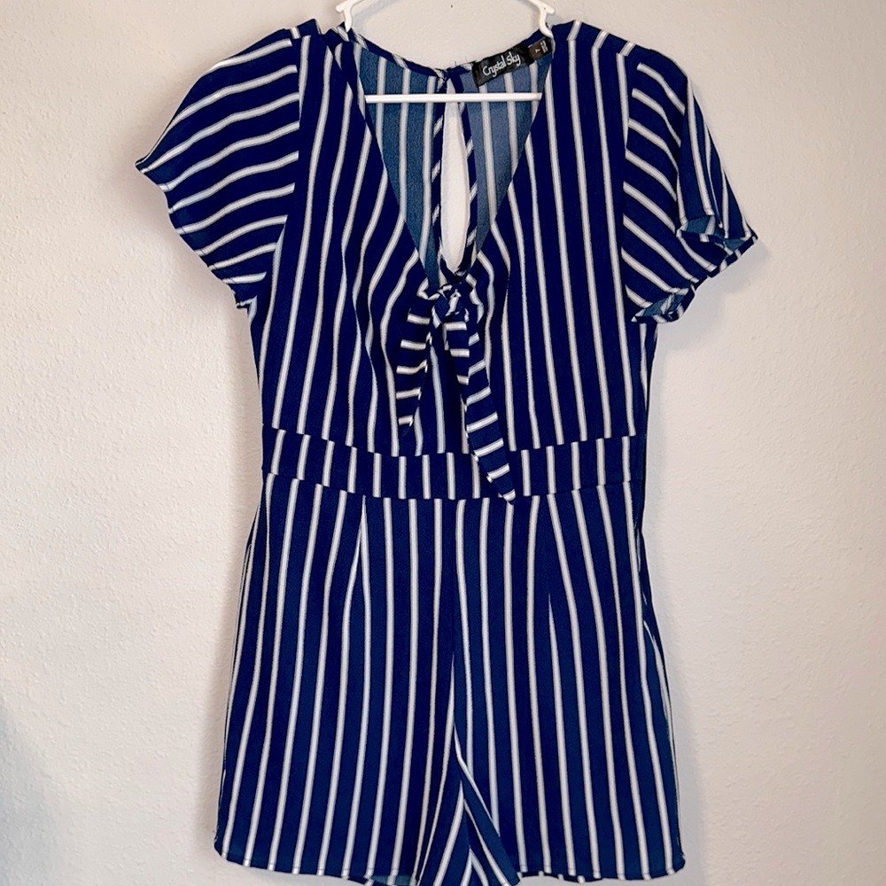 blue striped romper
